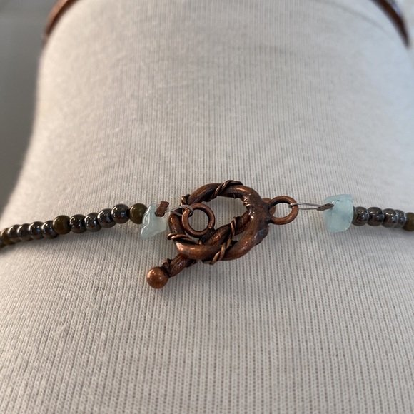 Bronze Bird-on-Branch Pendant -Handmade Beaded Necklace: Hematite, Jasper & more - Picture 7 of 17